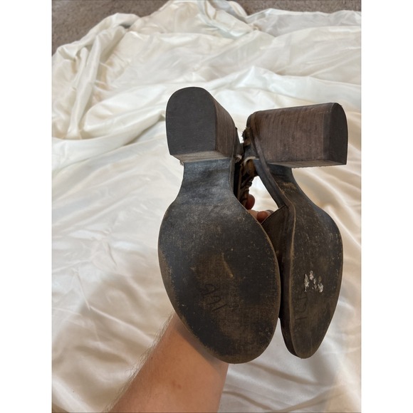 Farylrobin Loki Full Leather Chunky Heel‎ Sandal Womens Size 7.5 Gray Black - Picture 2 of 11